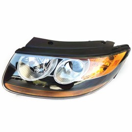 OUKANING - For Hyundai 2007-2012 Santa Fe Halogen Projector Headlights Headlamps Assembly Black Housing Clear Lens 6Pin (Black & Yellow Left Side)