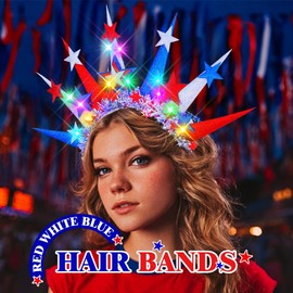 ACEDRE Light Up 4th of July Headband Patriotic Star Independence Day Hair Accessories for Women