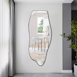 POZINO Irregular Mirror, 47"x20" Large Asymmetrical Mirrors, Funky Frameless Mirror Decor, Odd Shaped Mirrors for Bathroom Living Room Bedroom Entryway