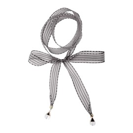 Allegra K Organza Long Narrow Skinny Scarf for Women Stripe Pattern Bag Handle Decor Waistband Gray 1