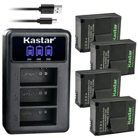 Kastar 4 Pack Battery and LCD Triple USB Charger Compatible with GoPro AHDBT-301, AHDBT-302, GoPro HD HERO3 White Edition/Silver Edition, GoPro HD HERO3 Black Edition, GoPro HD HERO3+ Black Edition