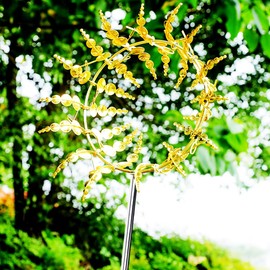 Unique and Magical Metal Windmill, 2Pcs Wind Spinners, 3D Wind Powered Kinetic Sculpture, Stainless Steel Wind Spinners, Wind Mill for Yard and Garden (2PCS-Golden)