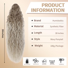 Humistwbiu Claw Clip Ponytail Extension for Women 30 Inch Long Ponytail Hair Piece Wavy Curly Synthetic Hairpieces, Ombre Brown To Blonde