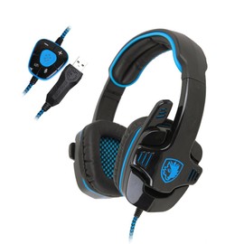 SADES SA901 7.1 Surround Sound Stereo Pro PC USB Gaming Headsets Headband Headphones with Microphone Deep Bass Over-the-Ear Volume Control For PC Gamers(Blue)