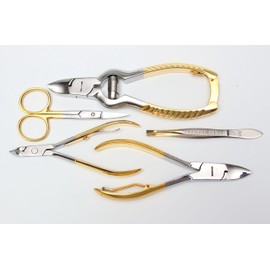 Nail Care Kit Stainless Steel 24K Gold Plate - Toenail Clipper, Nail Cutter, Cuticle Nipper, Nail Scissors, Tweezers (5 Piece)