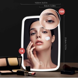 CSZYGZS Espejo cosmético con luz LED, Espejo de Maquillaje con Interruptor táctil, Iluminado con Brillo Regulable, portátil, Recargable por USB (Carga Tricolor Rosa)