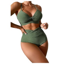 ZC8bdbd - Traje de baño de cintura alta para mujer, traje de baño de dos piezas, Verde, Large