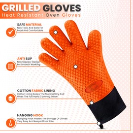 NOMAD FLAVORS - HEAT RESISTANT BBQ/OVEN GLOVES- TO HANDLE HOT FOOD RIGHT ON/OFF YOUR GRILL/PIT, OVEN, OR YOUR FRYER. THE AWESOME GLOVES ARE WATERPROOF