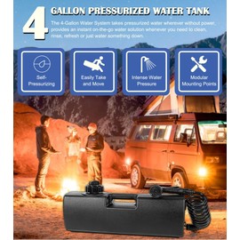 4.0 Gallon Self-Pressurized Water Tank Used for Camping Showers, Bumper Mount or Bed Mount Vehicle Water Storage for Trucks & Off Road Vehicles