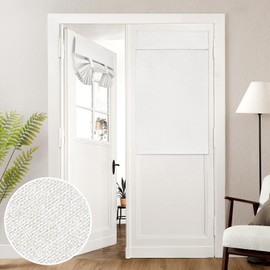 HOMEIDEAS 100% Linen Blackout French Door Curtains, Privacy Door Window Curtains, 26 X 40 Inch Room Darkening Blinds, Thermal Insulated Shades for Bedroom, 1 Panel, White