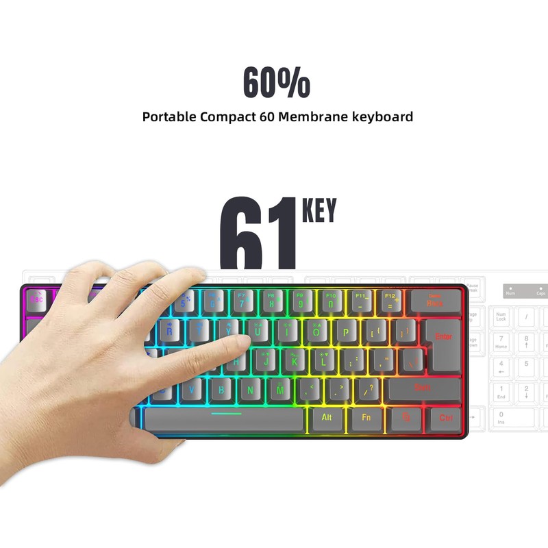 Snpurdiri 60% Wired Gaming Keyboard, RGB Backlit Ultra-Compact 61 Keys
