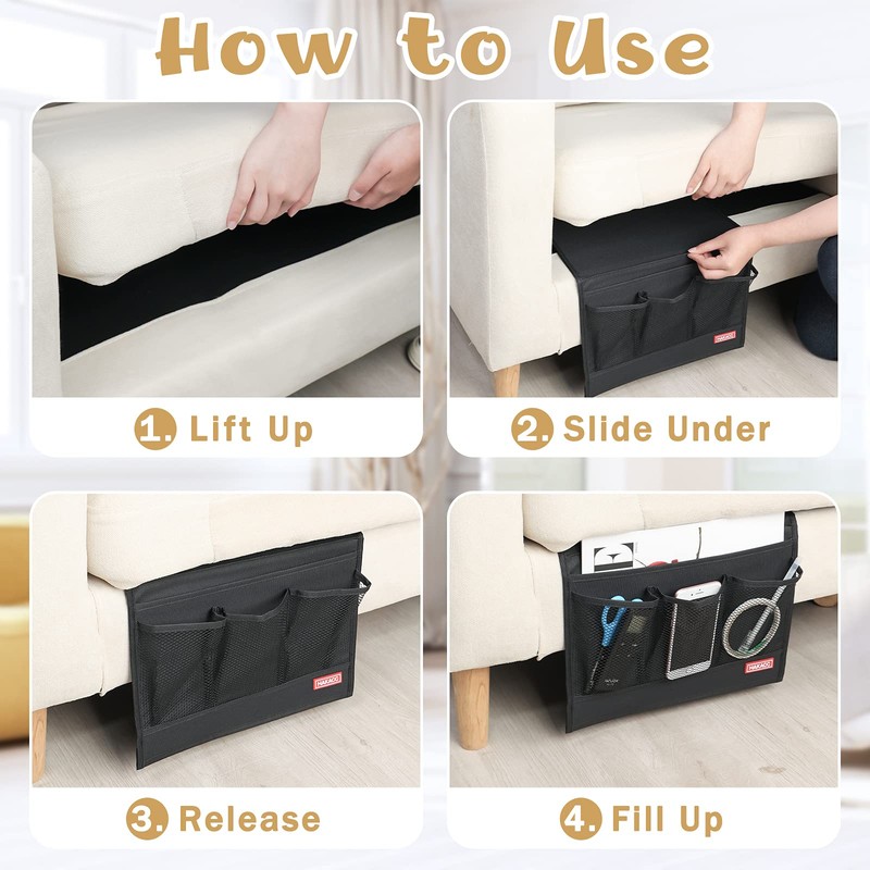 HAKACC Bedside Storage Organizer with Pockets，Bedside Caddy,Remote Control Holder Armchair