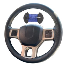 Leather Steering Wheel Cases Car Steering Wrap Stitch Steering Wheel Cover Fit for Dodge RAM 1500 Classic 2012-2021 2022 RAM 2500 3500 5500 2012-2018,Blue