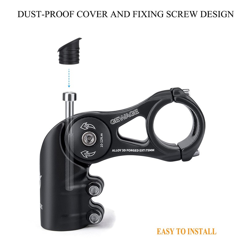 Bike Stem - 130 Degree Adjustable Bicycle Stem- 75mm 90mm