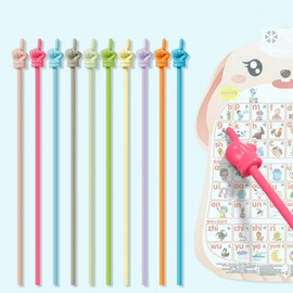 10PCS Children Finger Reading Stick Point Reading Pen Kindergarten Student Teacher Teaching Reading Picture Book Finger Shape Mini Pointer Stick (B-Macaron)