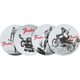 Fender Vintage Ads 4-Pack Coaster Set Bundle with Picks