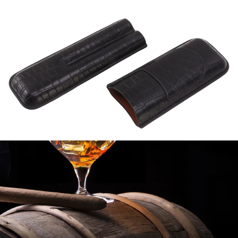 Cigar Case 2 Finger Moisturizing Faux Leather Portable Cigar Box