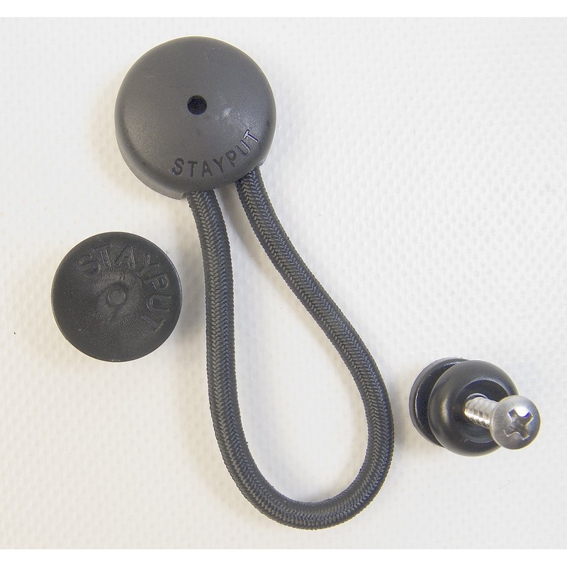 StayPut Bungee/Shock Cord Fastener, Black w/Black Surface Attachment Knob &