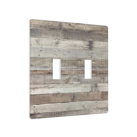 Vintage Wood Print Light Switch Cover Double Switch Plate 2 Gang Toggle Wall Plate Grey Rustic Farmhouse Decorative Switch Plate Covers, 4.5 x 4.5 Inch
