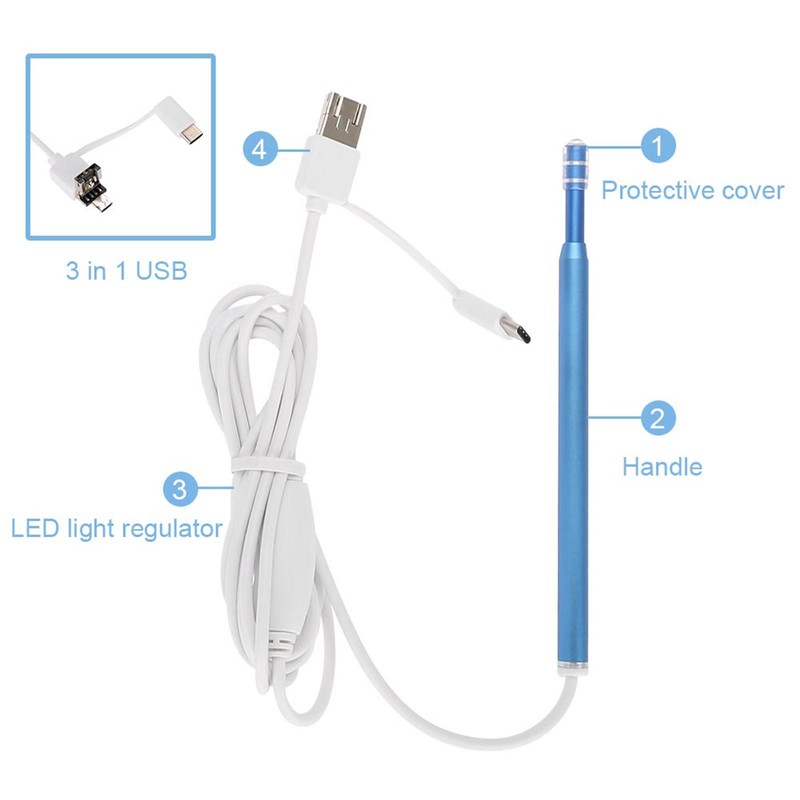 3 IN 1 USB Visual Earpick 1.3 Million Camera Endoscope