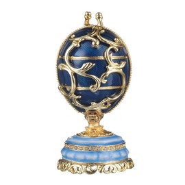 Danila-Souvenirs Faberge Style Spring Flowers Egg with Basket of Flowers 3.4'' (8.5 cm) Blue