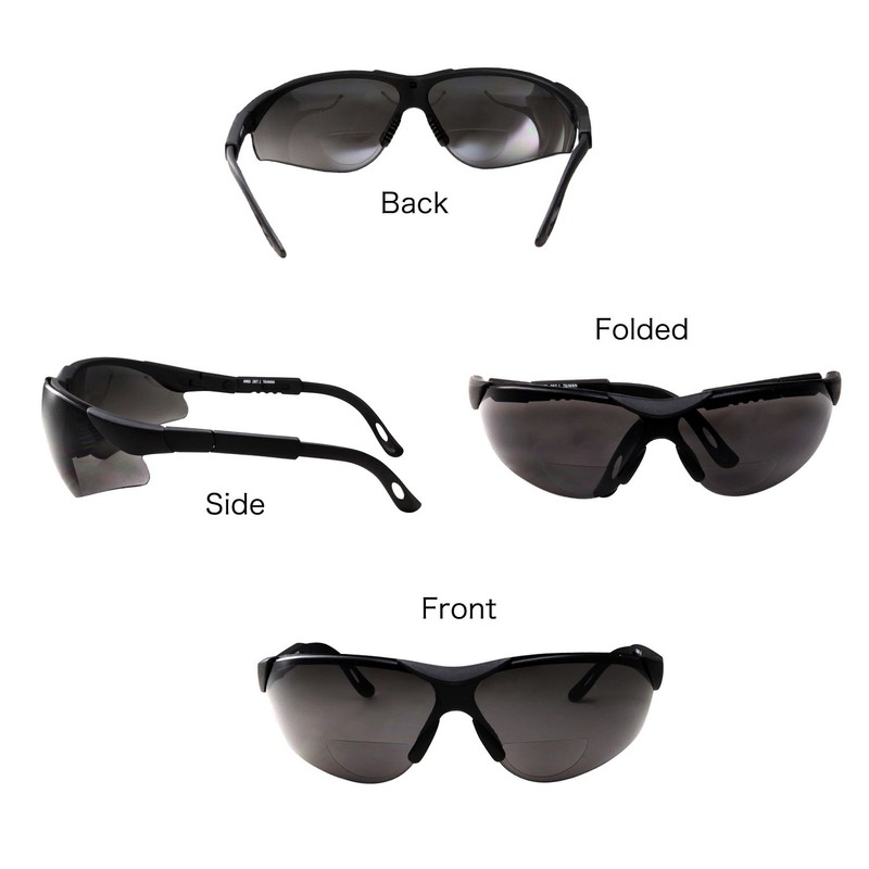 grinderPUNCH 2 Pairs Bifocal Safety Sunglasses Black Lens with Reading