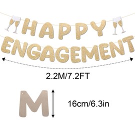 Prasacco Happy Engagement Banner Champagne Gold Glitter Engagement Party Decorations 7.2ft