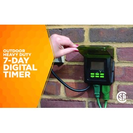 Woods 50015WD Outdoor 7-Day Heavy Duty Digital Plug-in Timer, 2 Grounded Outlets, Perfect for Automating Holiday/Christmas Lights, 3/4 Horsepower; 15-Amps/ 1875-Watts/ 125-Volts/ 60-Hertz