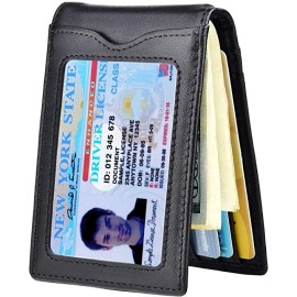 Kinzd Mens Slim Leather Front Pocket Wallet RFID Money Clip Protect Credit Cards/ID