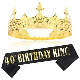 Semato Birthday King Crown and 40th Birthday King Sash Kit for Men 40th Birthday Decorations for Men Birthday Gifts for Him (40th)
