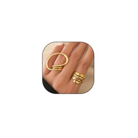 Rrdaily Gold Twisted Statement Ring Set for Women Irregular Chunky Geometric Curve Knuckle Open Ring Minimalist Stackable Metal Ring Bridal Wedding Jewelry (Gold)