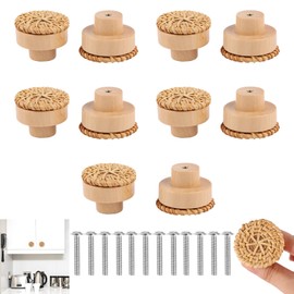 RUNEAY Rattan Furniture Knobs, Rattan Knobs, Kitchen Knobs, 10 Pieces Vintage Furniture Knobs Wood Knobs Kitchen Knobs Natural Furniture Knobs for Cabinet, Drawers, Kitchen Furniture (Φ40mm)