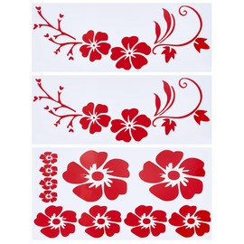 GORGECRAFT 3Pcs Hibiscus Flower Car Sticker Hawaiian Stickers and Decals 2 Style Leaf Car Stickers Red Reflective Stickers Waterproof Automotive Exterior Decor for Suv Truck Motorcycle Wall