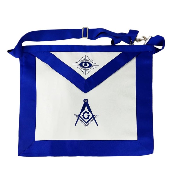 Freemasoner Masonic Mason Delantal Blue Lodge de piel cuadrado y brújula bordado, Blanco, 16" x 14"
