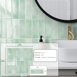 10 Sheet Peel and Stick Subway Kitchen Backsplash Tiles,3D Rectangle Waterproof Self-Adhesive Wall Tile Stick on Backsplash for Kitchen,Bathroom and Fireplace(Light Green,12"×12")