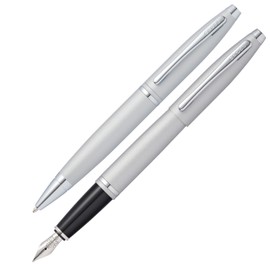 Cross Calais Ballpoint Pen and Fountain Pen Gift Set (Medium Line or Nib Size) Satin Chrome Ink Black