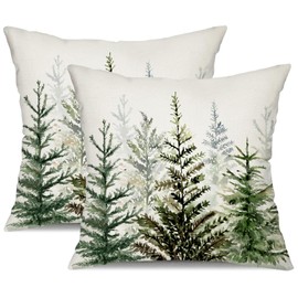 DFXSZ Christmas Pillow Covers 20x20 inch Set of 2 Watercolor Blue Green Christmas Tree Rustic Style Nature Forest Print Decorative Throw Pillows Winter Christmas Decor TH-32B20