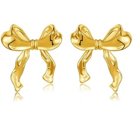 IUITY Gold Bow Earrings Women Classic Ribbon Stud Earrings, Cute Bowknot Studs Bow Butterfly Stud Earrings Hypoallergenic Lightweight Fashion Jewelry Birthday Party Christmas Gifts