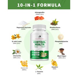 MABEFY Cortisol Supplements for Women - 10 in 1 Cortisol Manager with Magnesium, Ashwagandha, L-Theanine, Cortisol Balance for Stress, Mood, Sleep, Cortisol Detox for Women - 60 Vegan Capsules