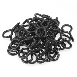 HELIFOUNER 50 Pieces 8# Screw Eyes, Screw in Eye Hooks, Metal Screw Eye Pins Hooks, Black Zinc Plated Steel Screw Eyes, Black