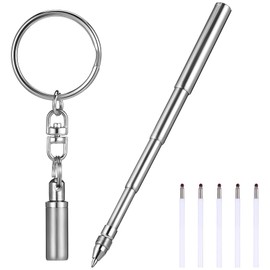 Operitacx Retractable Ballpoint Pens with Keychain, mini Pen Tiny with 5 Refills, Stainless Steel Mini Ballpoint Key Ring Telescoping