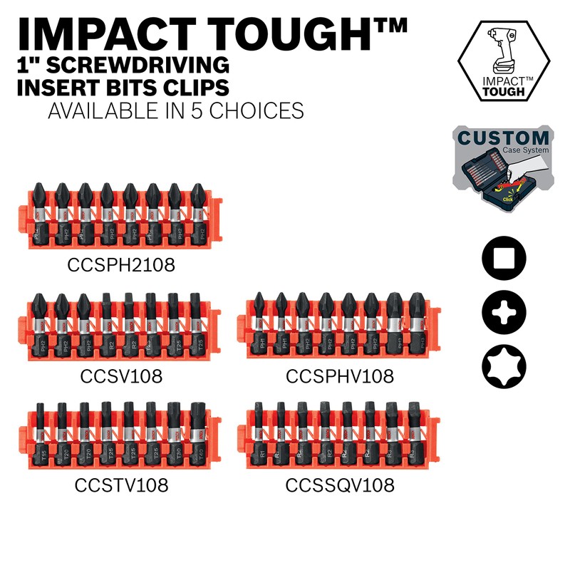 BOSCH CCSV108 8-Piece Assorted Set 1 In. Impact Tough Phillips,