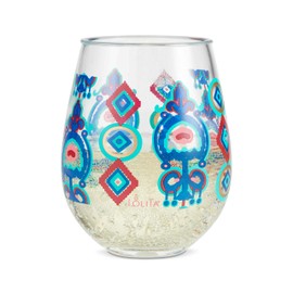 Enesco Designs by Lolita Flying Carpet Acrylic Stemless Wine Glasses, 15 Ounces, Multicolor