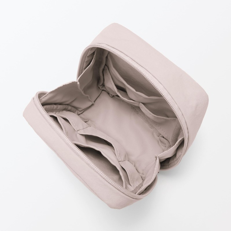 MUJI 84475870 Wrinkle Nylon Wide Open Square Pouch, Pink, Approx.