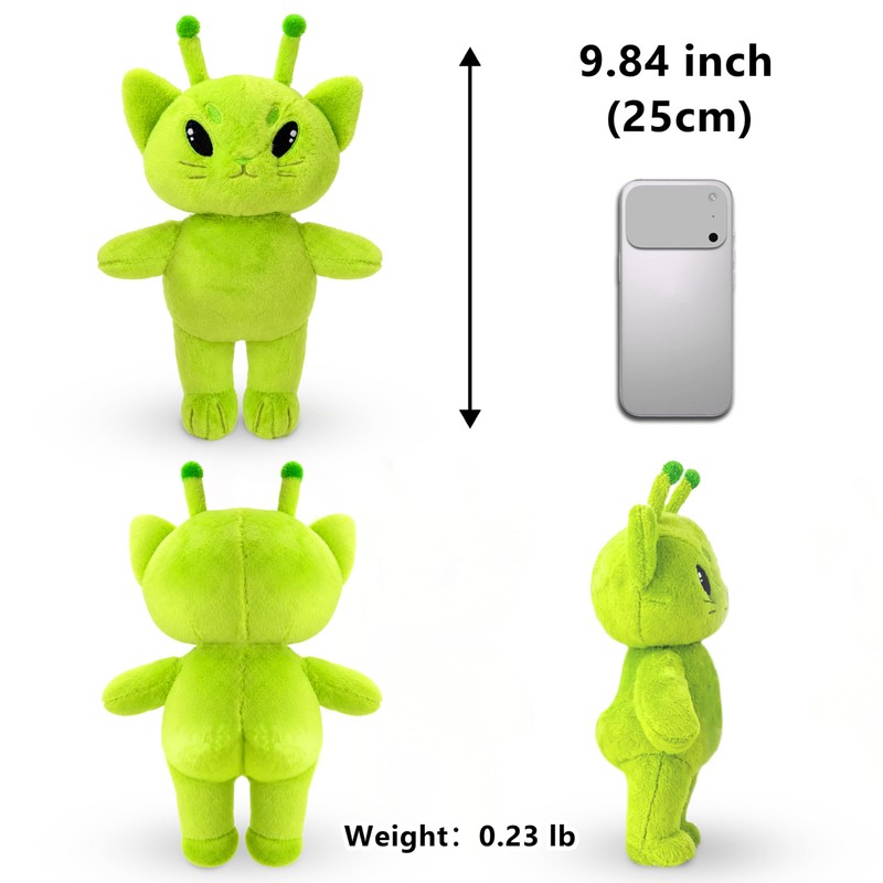 Alien Cat Plush, Green Alien Stuffed Animal Toy Cat Meme
