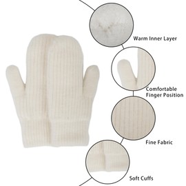 OVOY Unisex Winter-Thicken-Warmer-Knitted-Mittens - Outdoor Soft Lining Ski Fingerless Gloves for Cold Weather