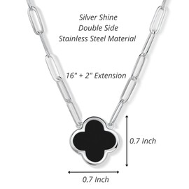 Paperclip Clover Necklace for Women | 18K Gold Plated Mother of Pearl Four Leaf Jewelry (Black Silver)
