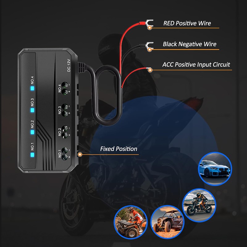12V Universal Motorcycle Fuse Block with Relay Box Kit, LED