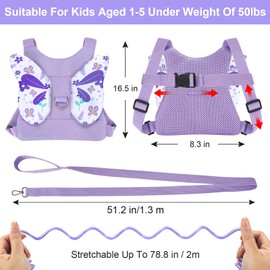 Accmor Toddler Harness Leash, 3 in 1 Cute Butterfly Kids Leash + Anti Lost Wrist Link for Outdoor Travel, Adorable Child Walking Harness Wristband Assistant Mini Strap Belt Protector for Baby Girls