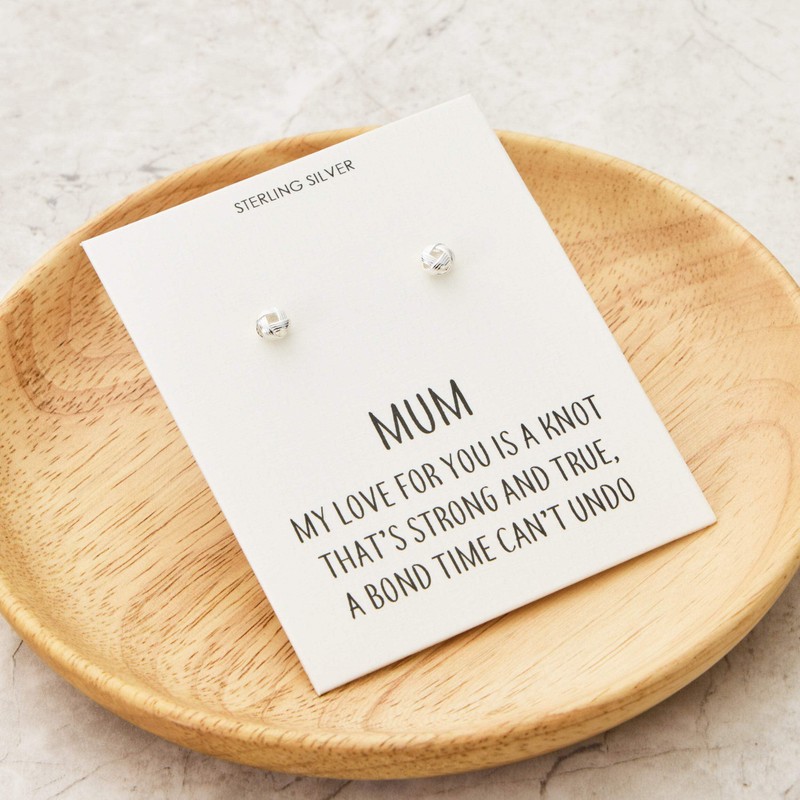 Philip Jones Sterling Silver Mum Quote Knot Earrings